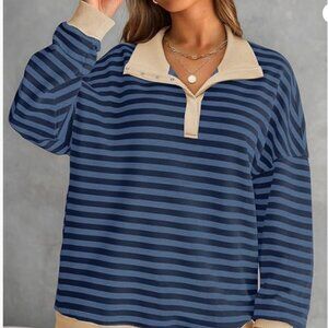 ZESICA SWEAT SHIRT V NECK LONG SLEEVE STRIPED